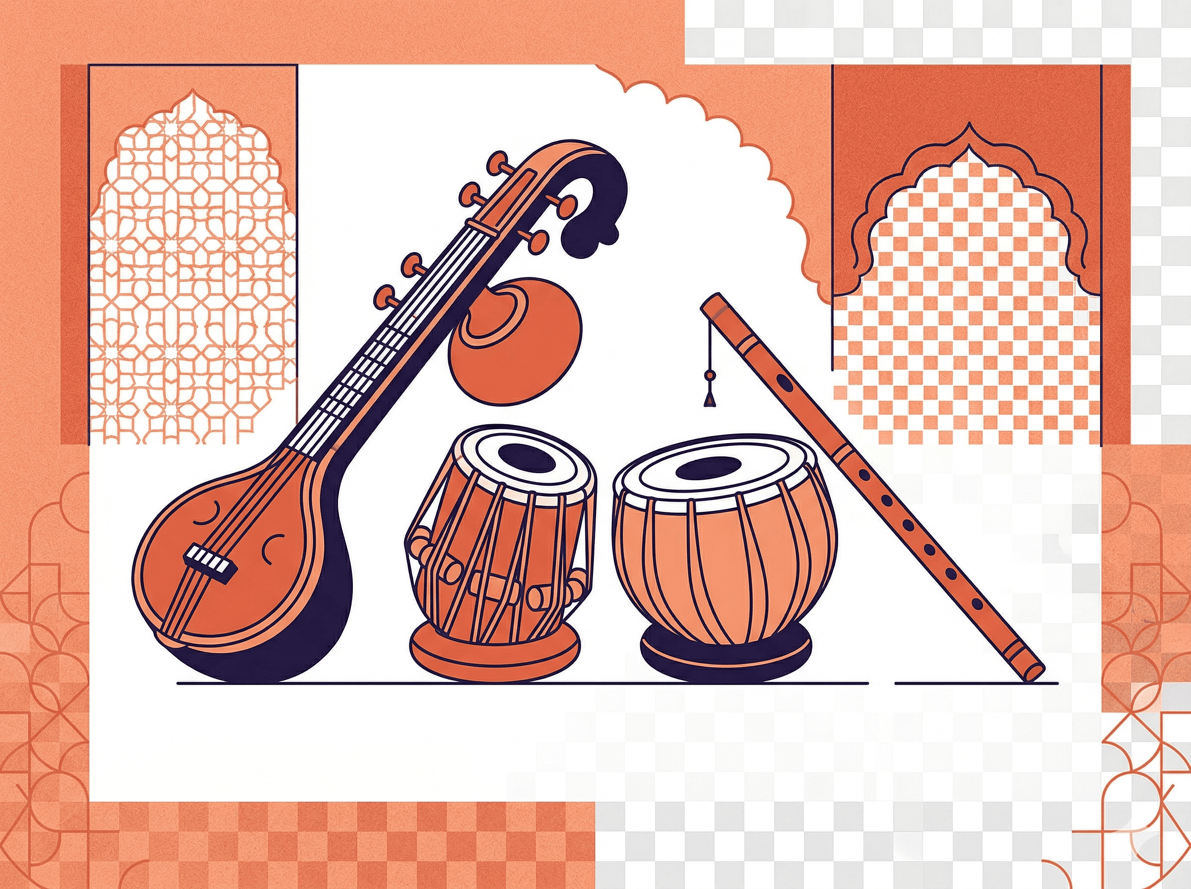 Indian classical music instruments illustration
